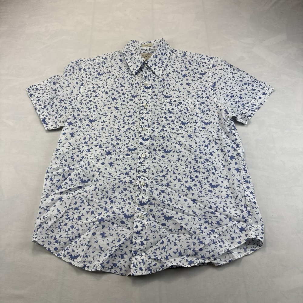 J.Crew Classic Women's Medium Blue White Floral Cotton Linen Button Shirt